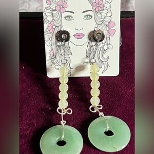 Elegant Green Aventurine Disc and Yellow Citrine Beaded Sterling Silver Earrings